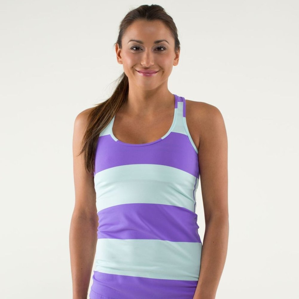 Lululemon Cool Racerback Bold Stripe Power Purple and Mint